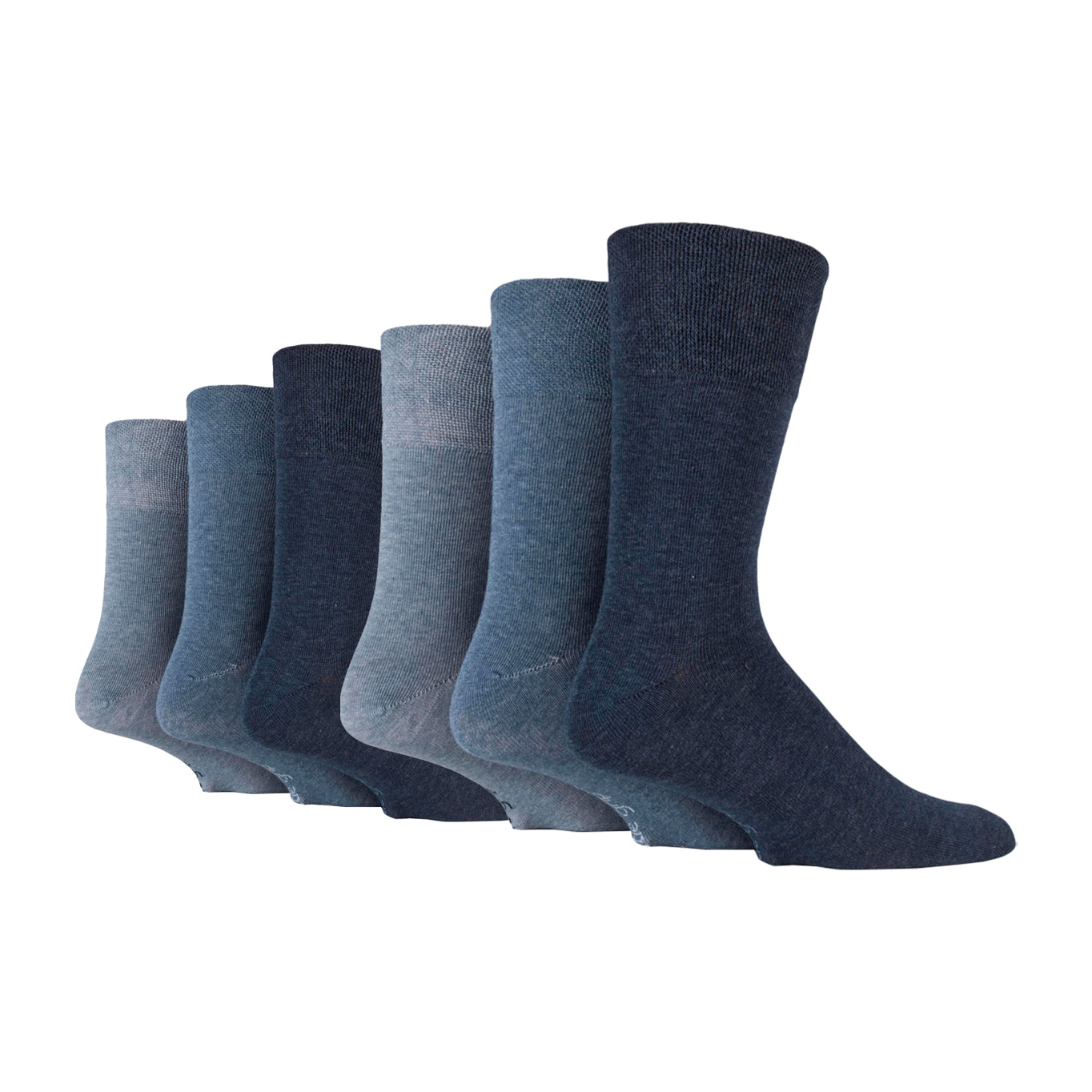 6 Pairs Men's Bigfoot Gentle Grip Cotton Socks - Blue Mix