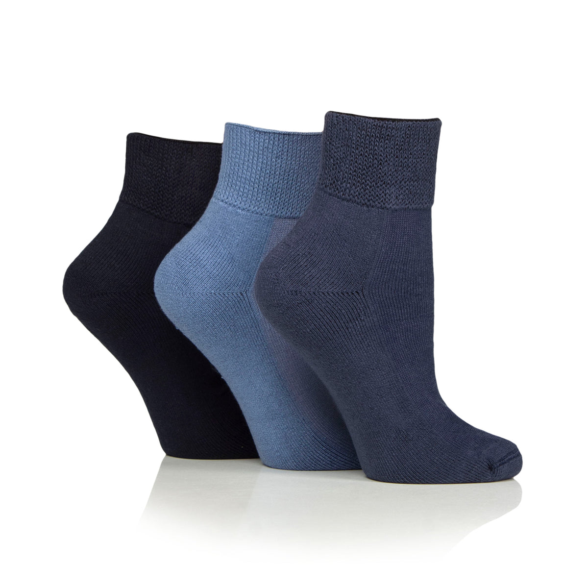 3 Pairs Cushion Foot Bamboo Diabetic Ankle Socks - Denim Mix
