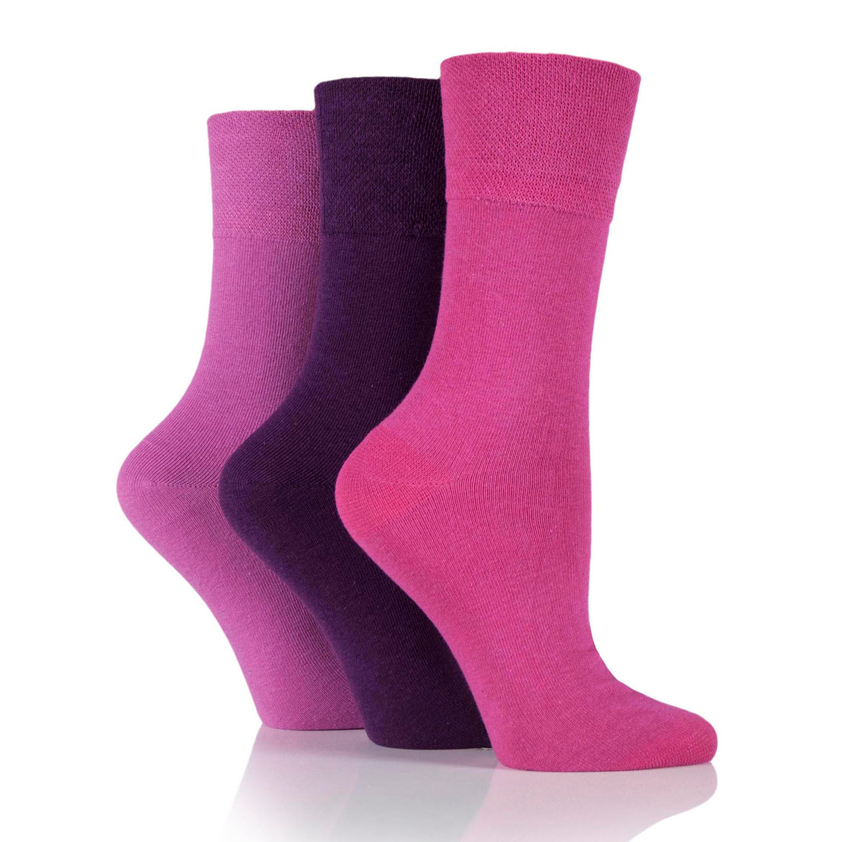 3 Pairs Ladies Bamboo Diabetic Socks - Pink/Purple Mix