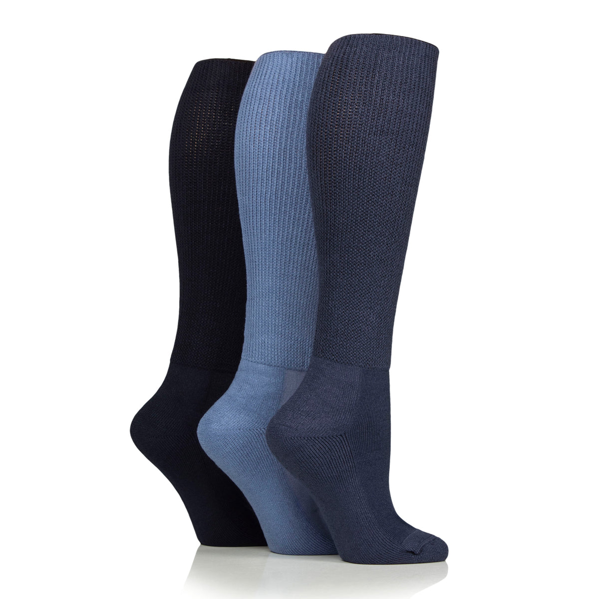 3 paires de chaussettes en bambou pour diabétiques, longueur genou, coussinées - Denim
