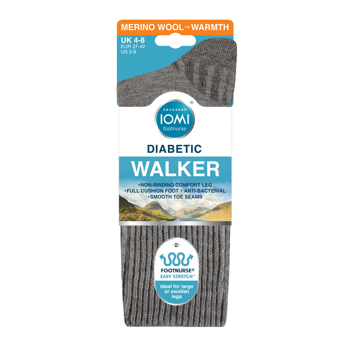 1 Pair Diabetic Walker Wool Boot Socks - Grey
