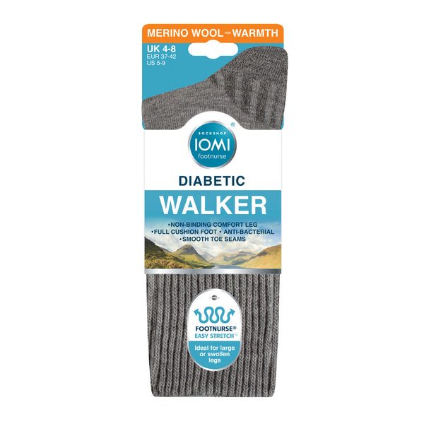 1 Pair Ladies Diabetic Walker Wool Boot Socks - Grey