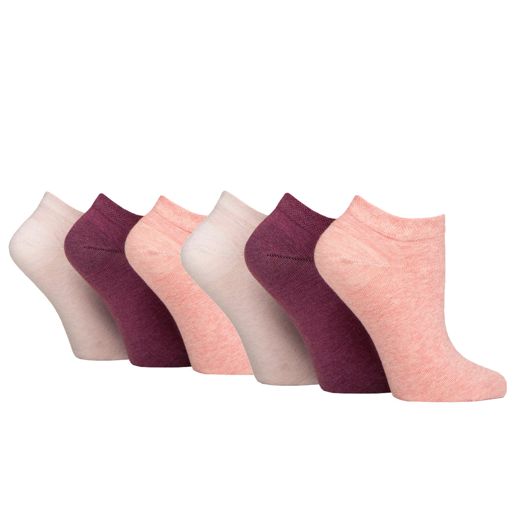 6 Pairs Ladies IOMI FootNurse Gentle Grip Diabetic Trainer Socks - Lavender/Raspberry/Sherbet Pink