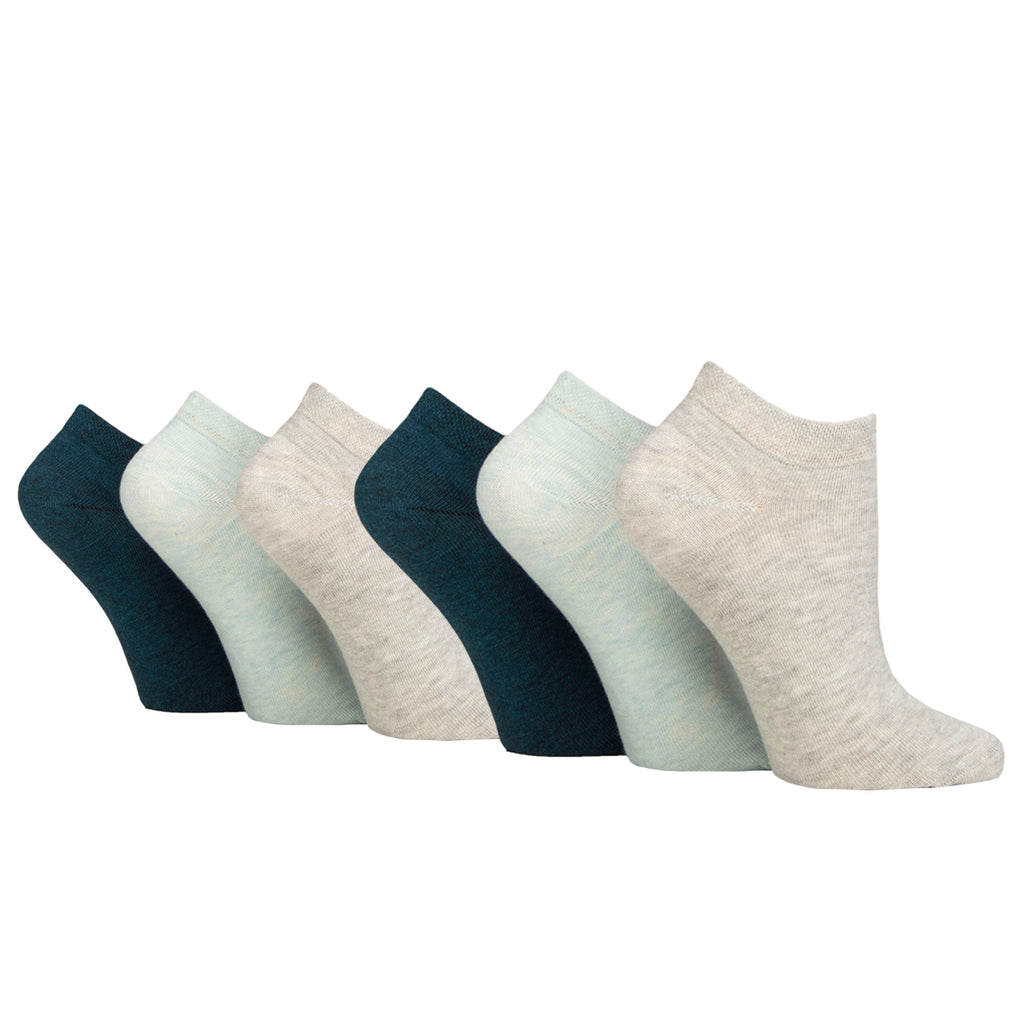 6 Pairs Ladies IOMI FootNurse Gentle Grip Diabetic Trainer Socks - Cloud Grey/Teal/Mint