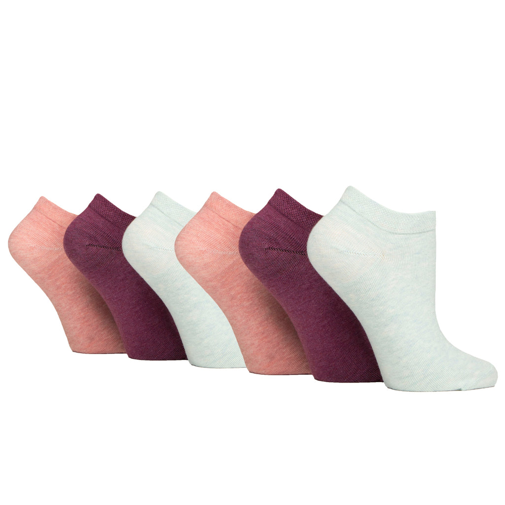 6 Pairs Ladies IOMI FootNurse Gentle Grip Diabetic Trainer Socks - Sherbet Pink/Mint/Raspberry