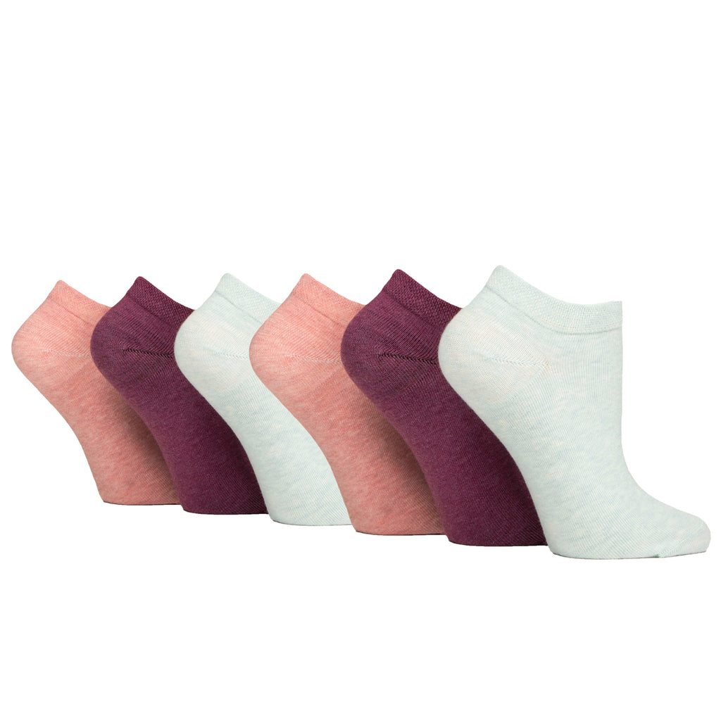 6 Pairs Ladies Diabetic Trainer Socks Sherbet Pink Mix Gentle Grip