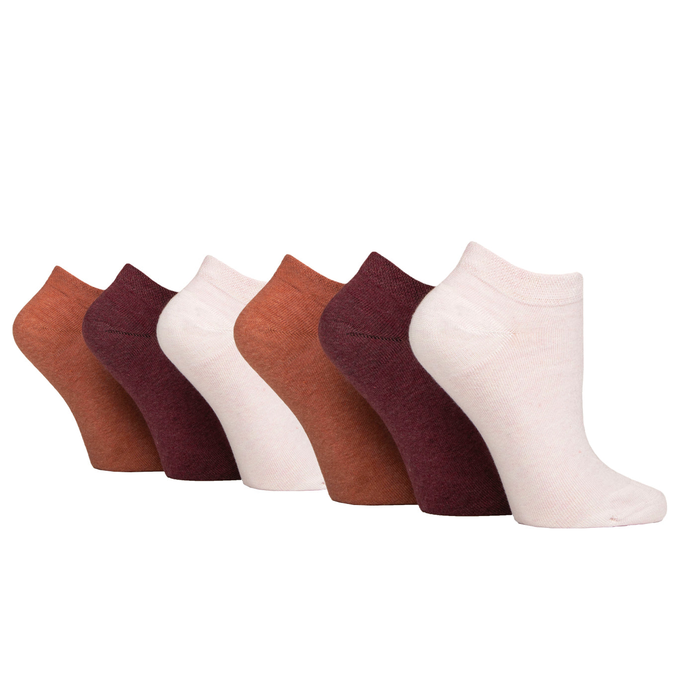 6 Pairs Ladies Diabetic Trainer Socks - Terracotta Mix