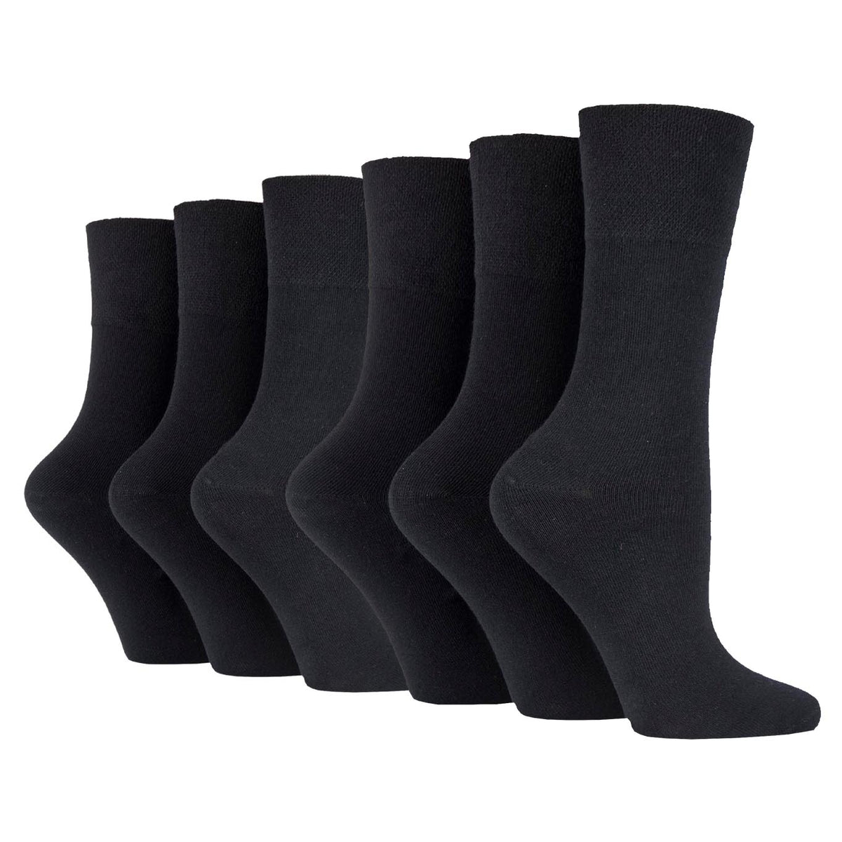 6 Pairs Ladies Bamboo Diabetic Socks - Black