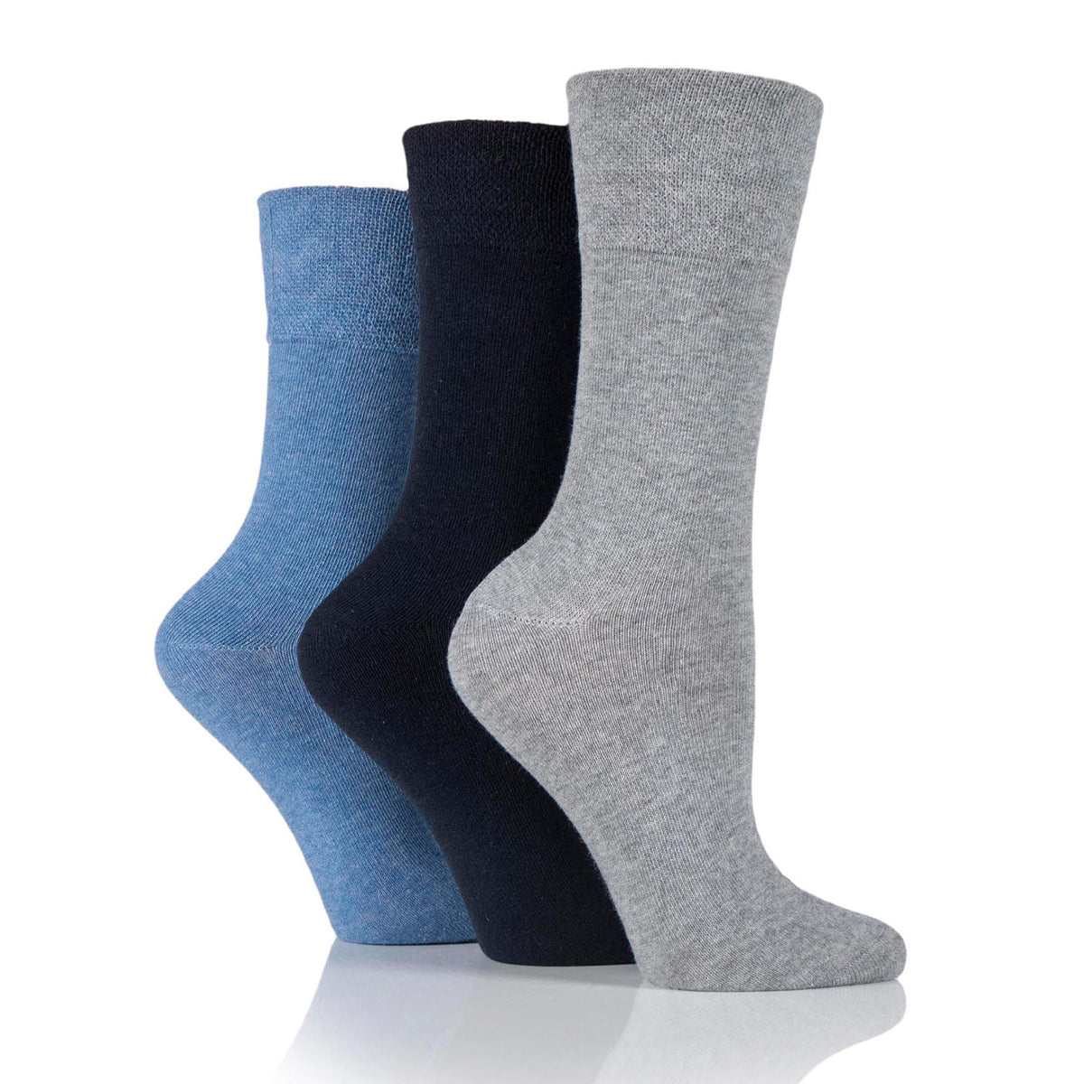 6 paires de chaussettes diabétiques pour femmes - Bleu/Gris