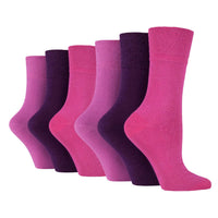 6 Pairs Ladies Bamboo Diabetic Socks - Pink/Purple Mix