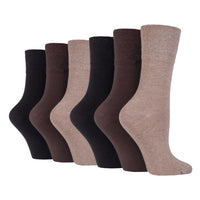 6 Pairs Ladies Bamboo Diabetic Socks - Brown Mix