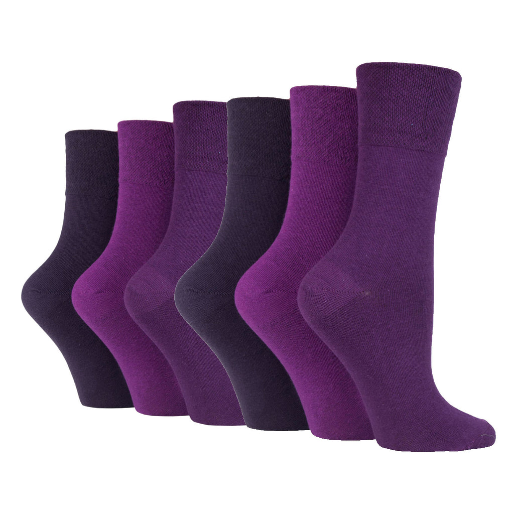 6 Pairs Ladies IOMI FootNurse Gentle Grip Diabetic Socks - Purple Mix
