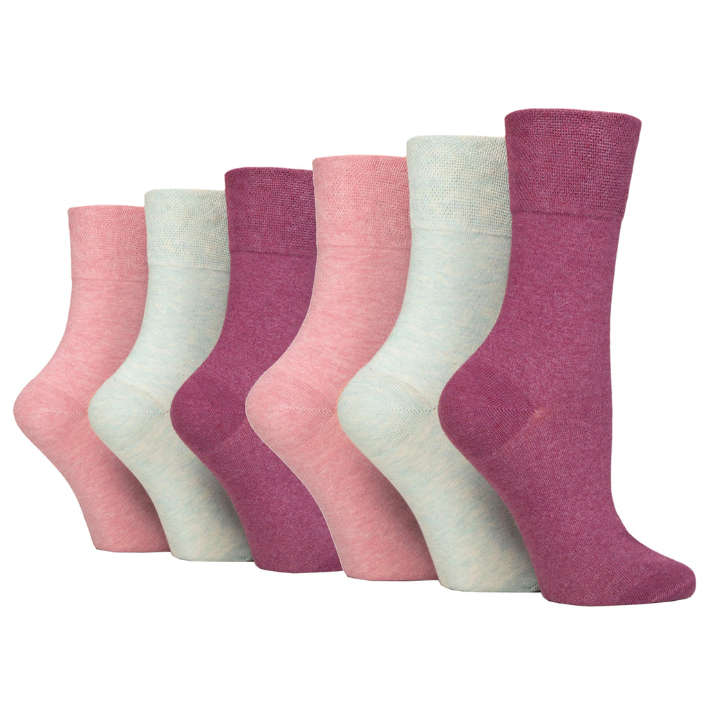 6 Pairs Ladies IOMI FootNurse Gentle Grip Diabetic Socks - Sherbet Pink/Mint/Raspberry