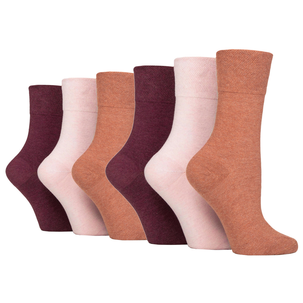 6 Pairs Ladies IOMI FootNurse Gentle Grip Diabetic Socks - Terracotta/Lavender/Burgundy