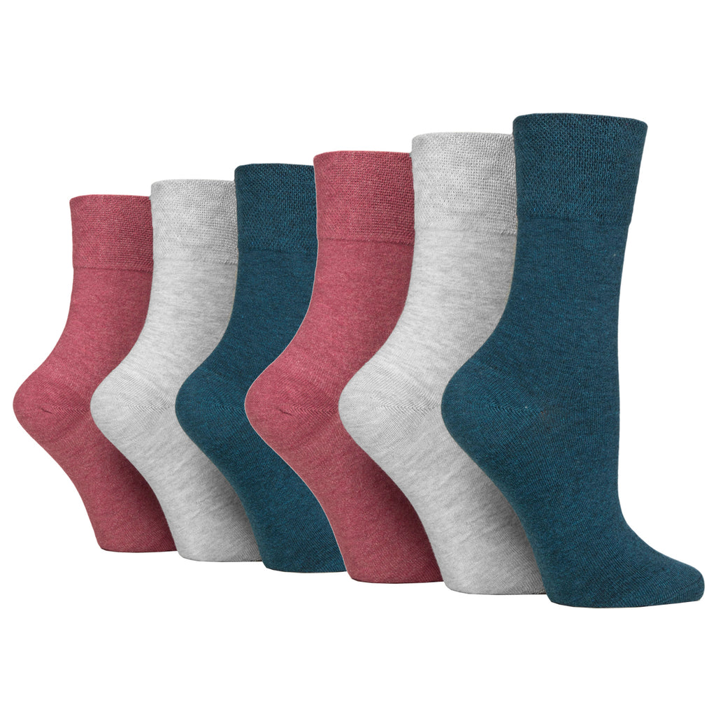 6 Pairs Ladies IOMI FootNurse Gentle Grip Diabetic Socks Coral/Cloud Grey/Teal