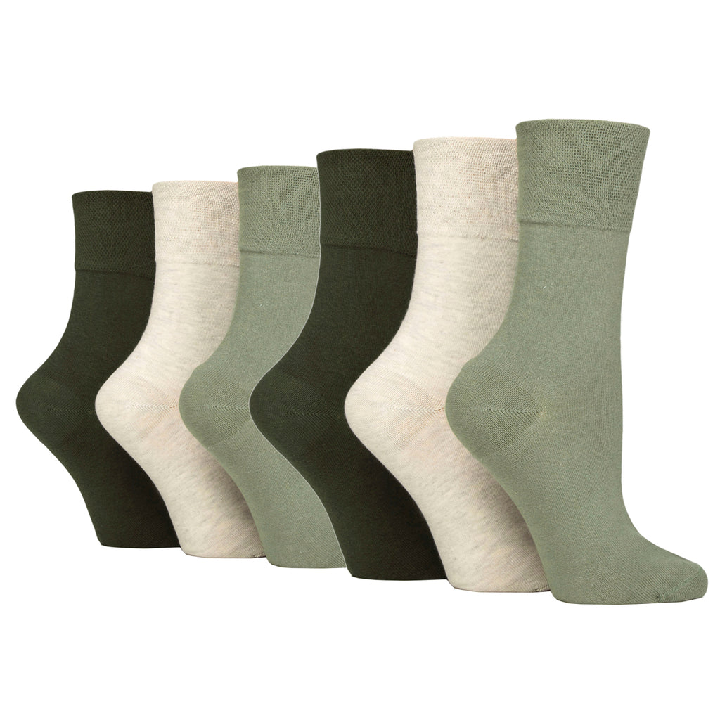 6 Pairs Ladies IOMI FootNurse Gentle Grip Diabetic Socks - Khaki/Forest/Cream