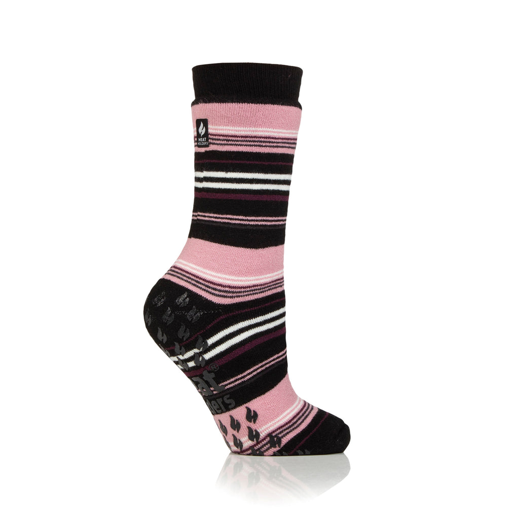 1 Pair Ladies IOMI FootNurse Dual Layer Raynaud's Thermal Slipper Socks - Black Stripe