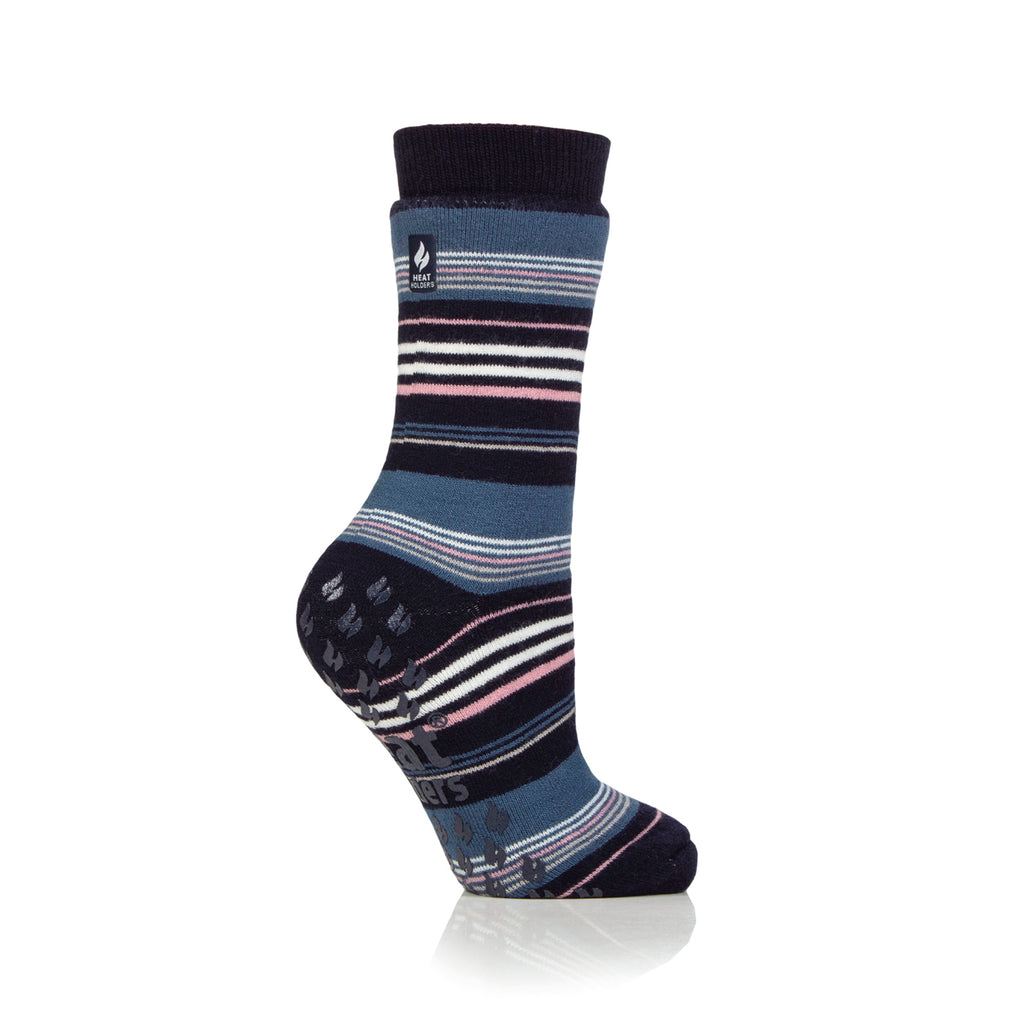 1 Pair Ladies IOMI FootNurse Dual Layer Raynaud's Thermal Slipper Socks - Navy Stripe