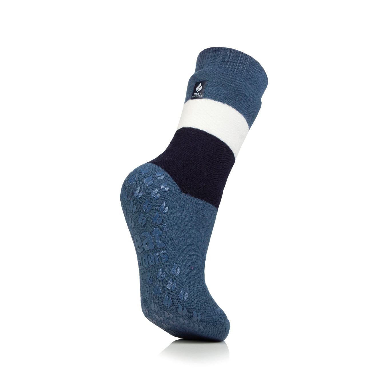 1 Pair Ladies IOMI FootNurse Dual Layer Raynaud's Thermal Slipper Socks - Block Stripe Denim