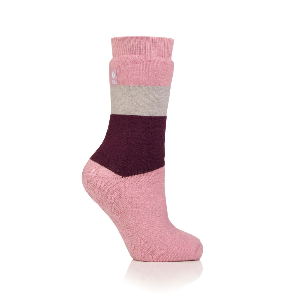 1 Pair Ladies IOMI FootNurse Dual Layer Raynaud's Thermal Slipper Socks - Block Stripe Rose