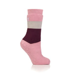 Load image into Gallery viewer, 1 Pair Ladies IOMI FootNurse Dual Layer Raynaud&#39;s Thermal Slipper Socks - Block Stripe Rose
