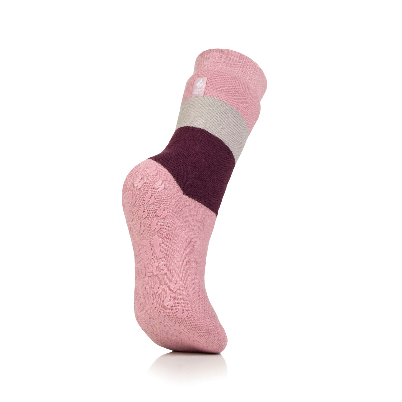 1 Pair Ladies IOMI FootNurse Dual Layer Raynaud's Thermal Slipper Socks - Block Stripe Rose