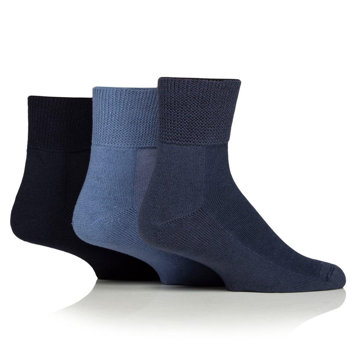 3 Pairs Cushion Foot Bamboo Diabetic Ankle Socks - Denim Mix