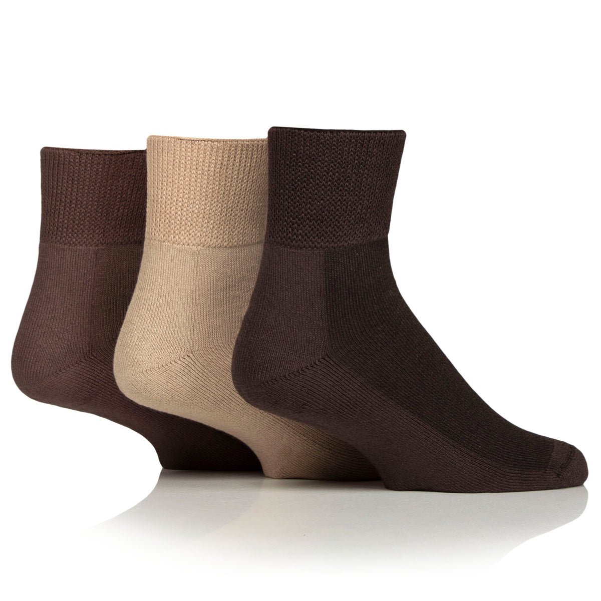 3 Pairs Cushion Foot Bamboo Diabetic Ankle Socks - Coffee Bean