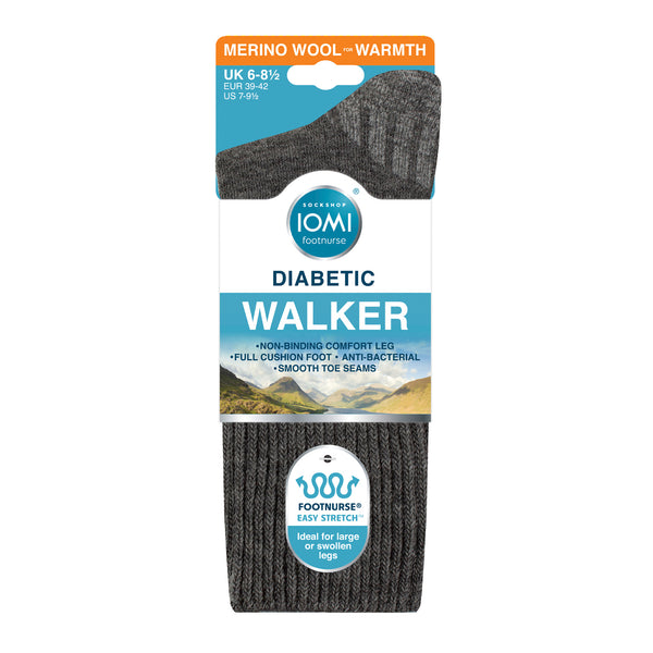 1 Pair Men's Diabetic Walker Wool Boot Socks - Charcoal