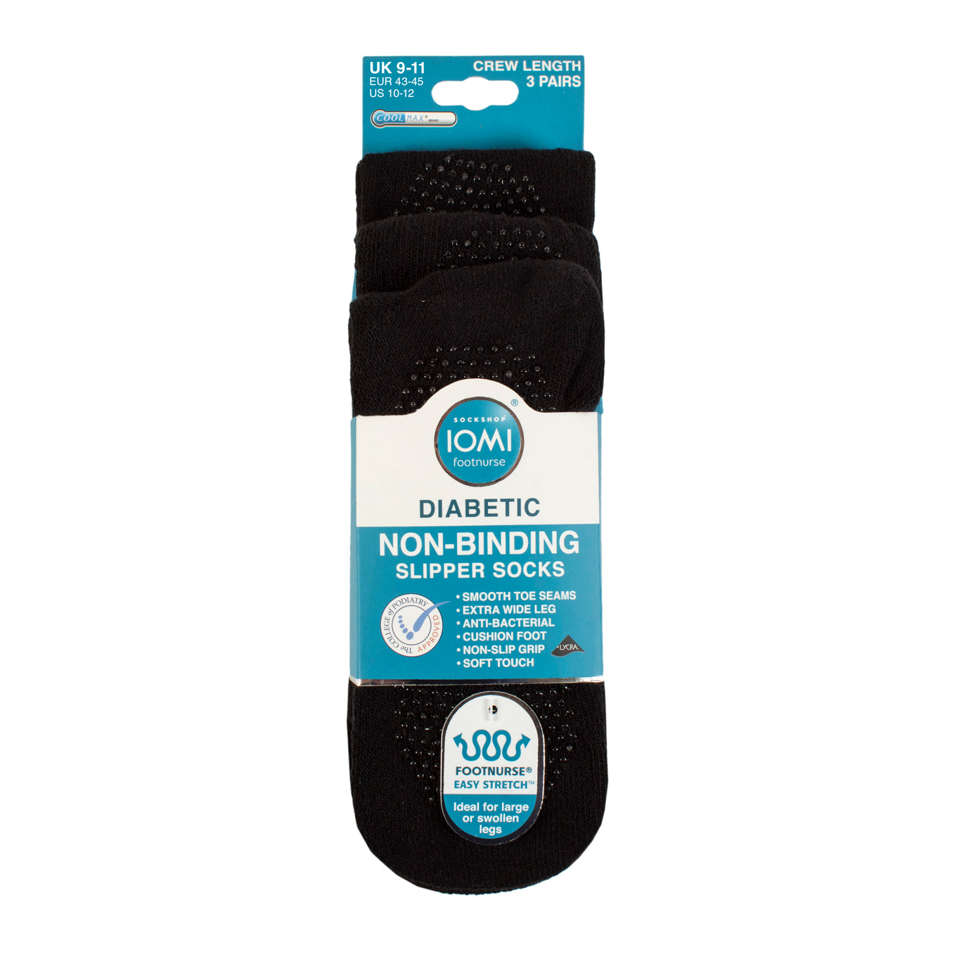 3 Pairs IOMI FootNurse Diabetic Slipper Socks - Black