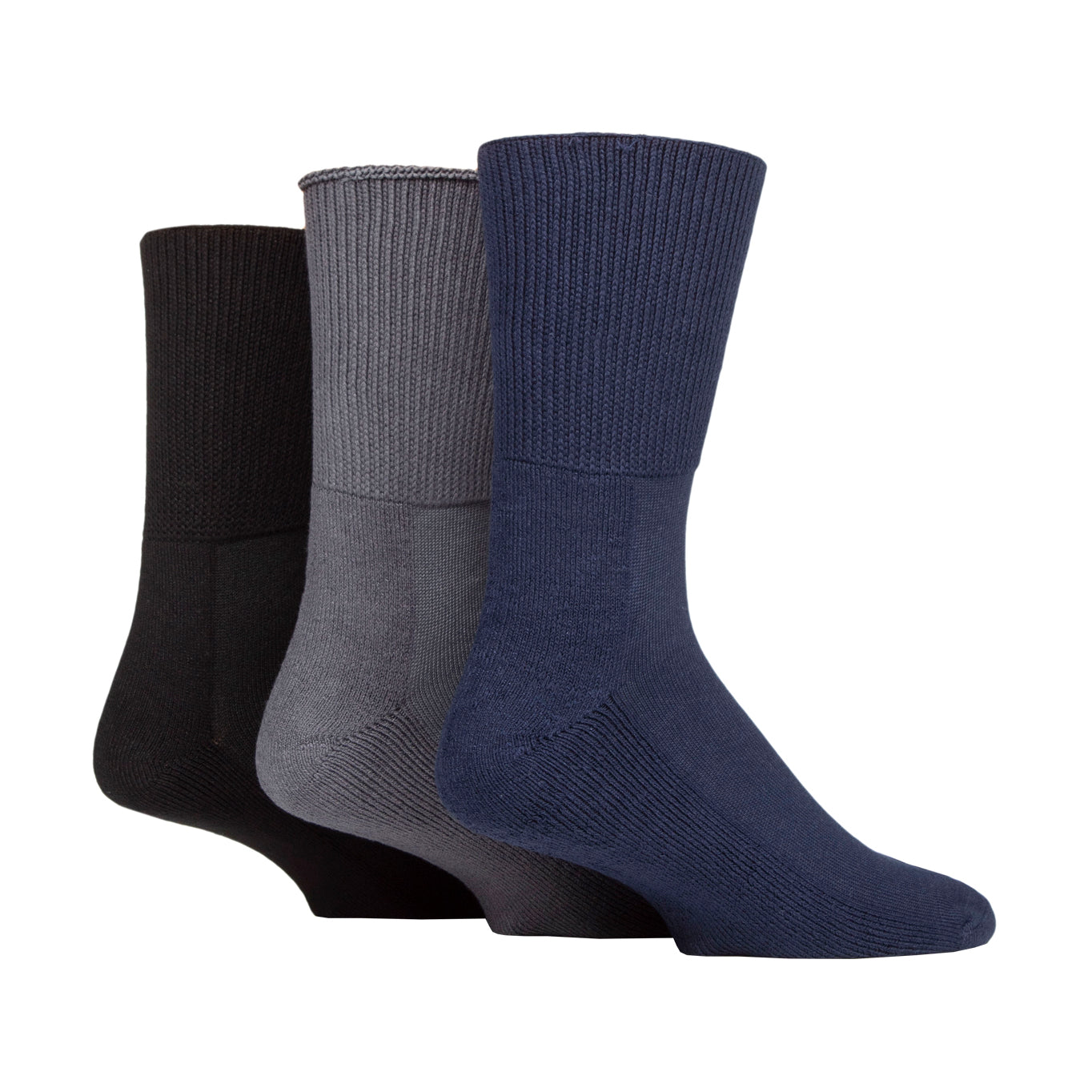 3 Pairs IOMI FootNurse Cushion Foot Bamboo Blend Diabetic Socks - Black/Navy/Grey