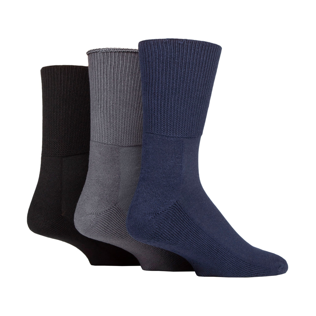 3 Pairs IOMI FootNurse Cushion Foot Bamboo Blend Diabetic Socks - Black/Navy/Grey