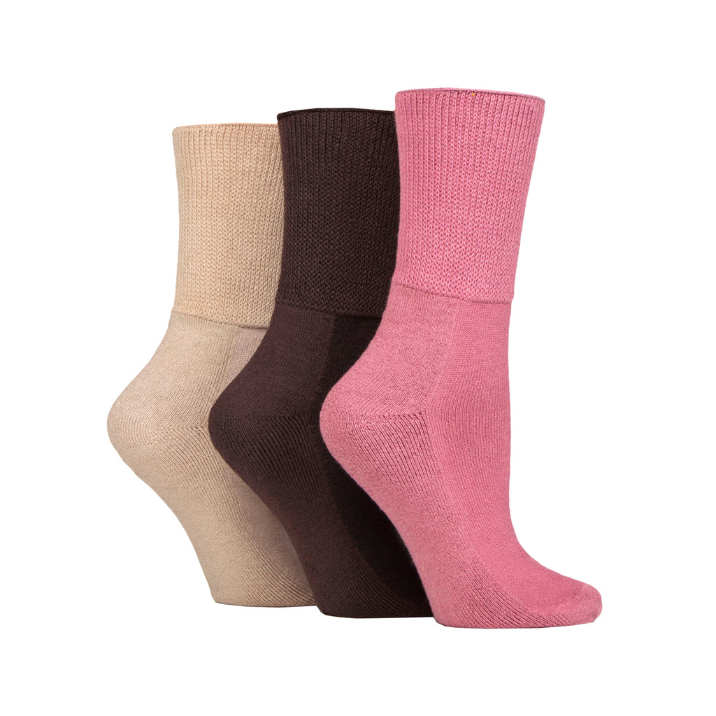 3 Pairs IOMI FootNurse Cushion Foot Bamboo Blend Diabetic Socks - Dusky Pink Mix