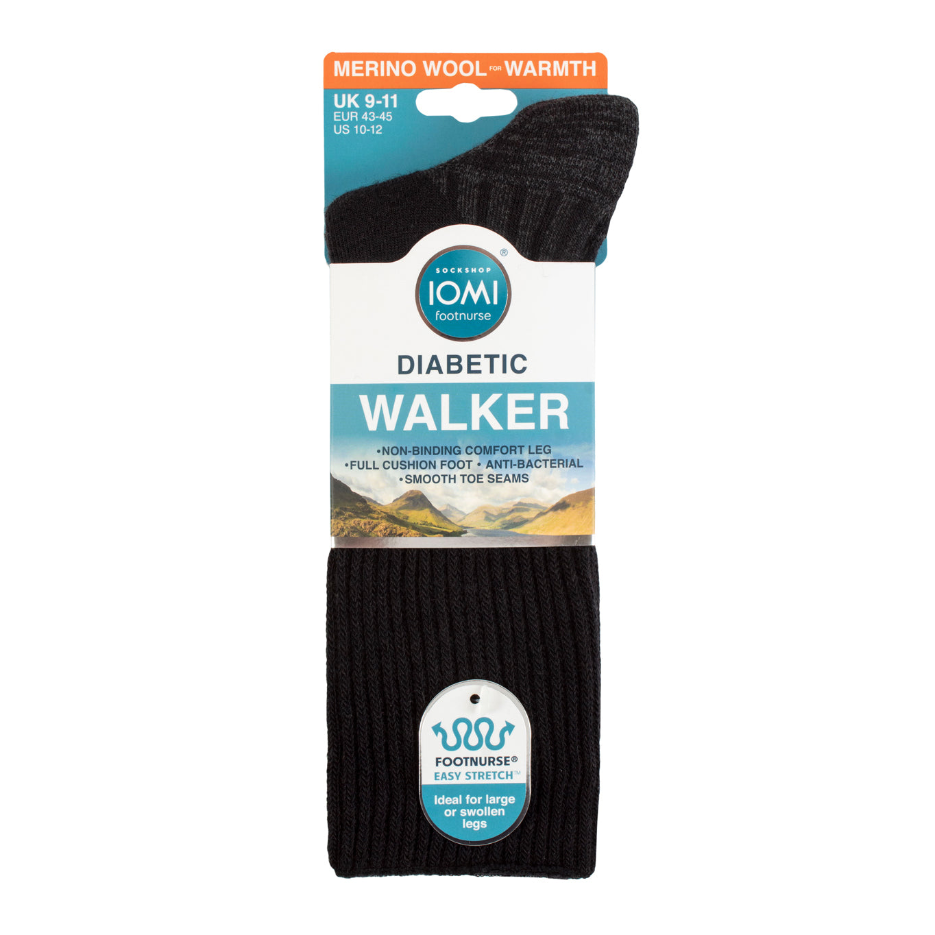 1 Pair IOMI FootNurse Diabetic Walker Wool Boot Socks Black