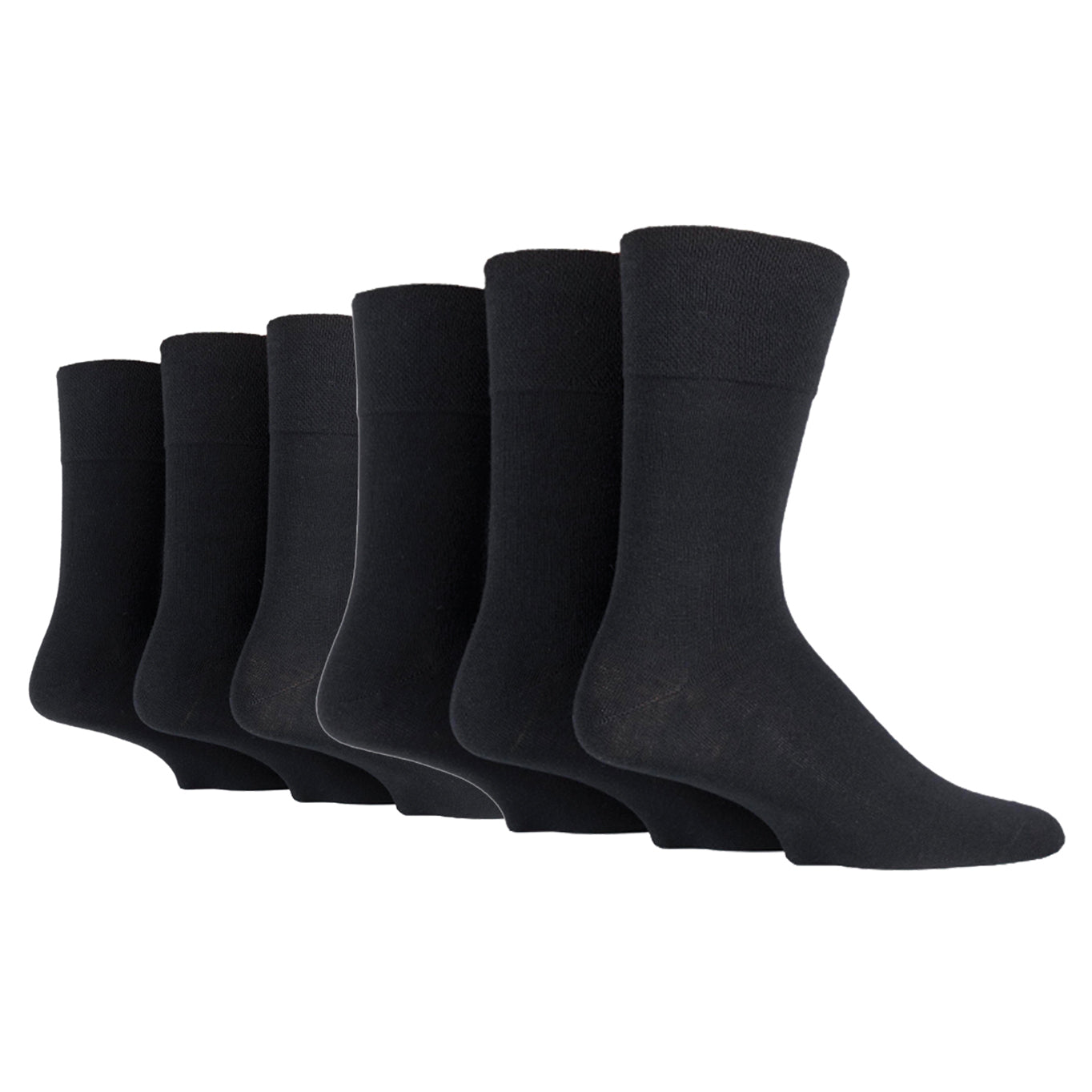 6 Pairs Men's Gentle Grip Bamboo Socks - Black