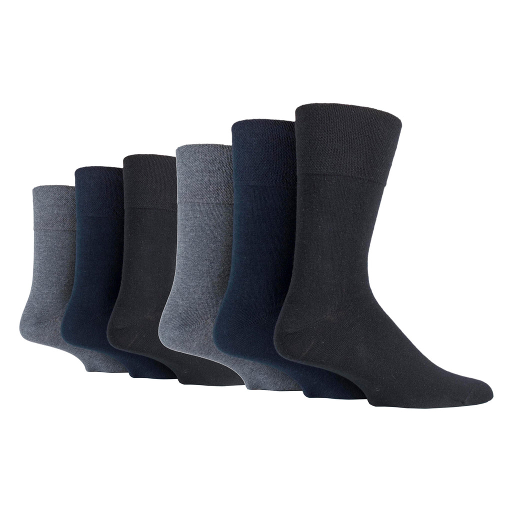 6 Pairs Men's BigFoot IOMI FootNurse Gentle Grip Diabetic Socks - Black/Navy/Grey
