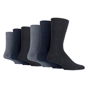 6 Pairs Men's Gentle Grip Bamboo Socks - Black/Charcoal/Navy