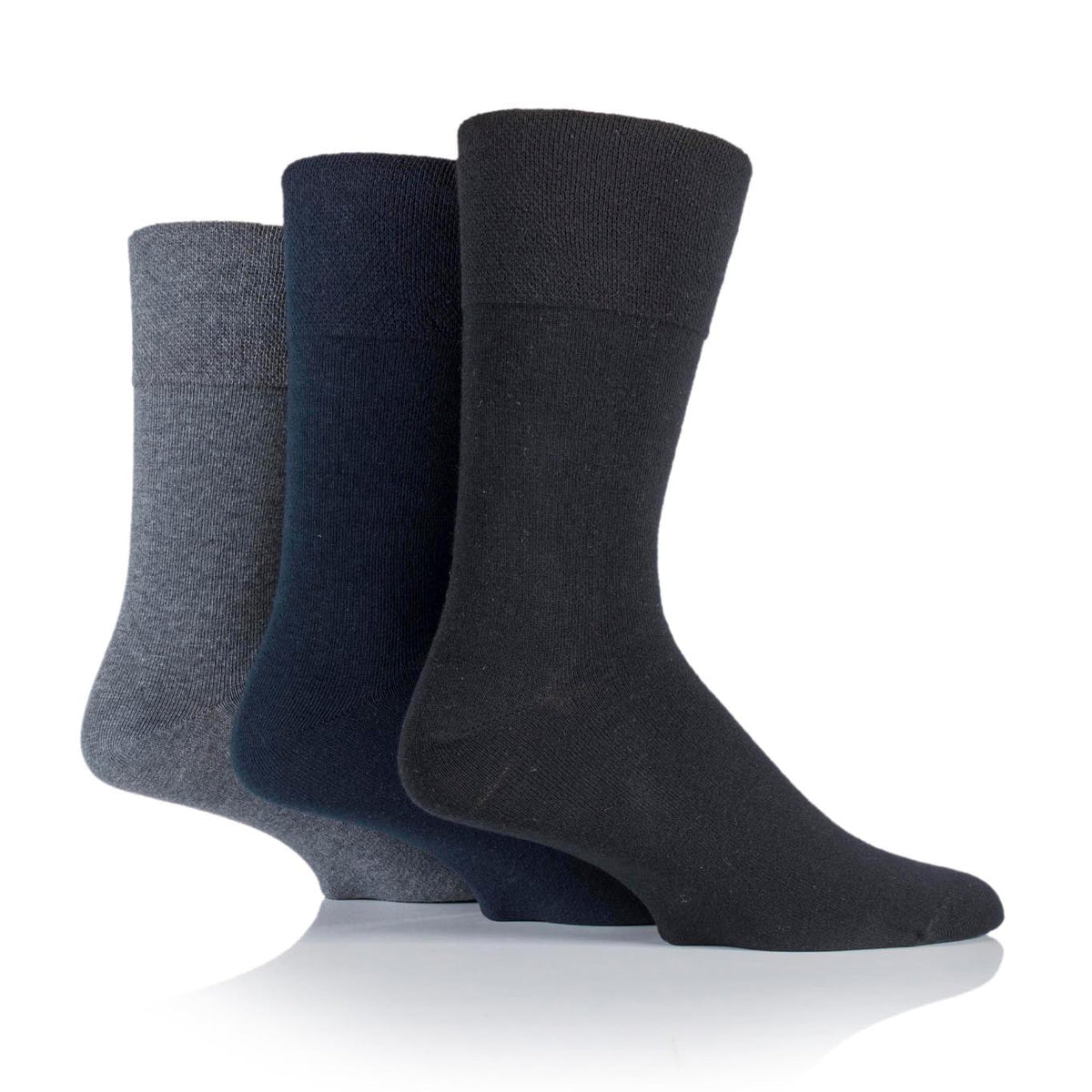 3 Pairs Men's Diabetic Socks - Black/Navy/Grey