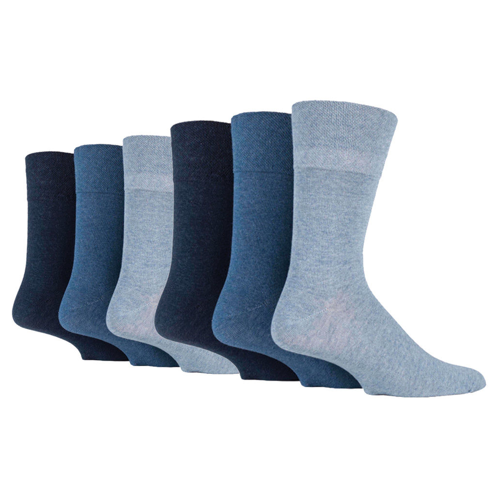 6 Pairs Men's IOMI FootNurse Gentle Grip Bamboo Diabetic Socks - Blue Mix
