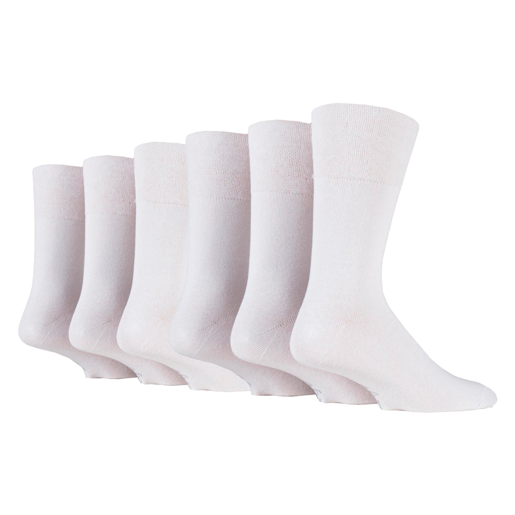 6 Pairs Men's BigFoot IOMI FootNurse Gentle Grip Diabetic Socks - White