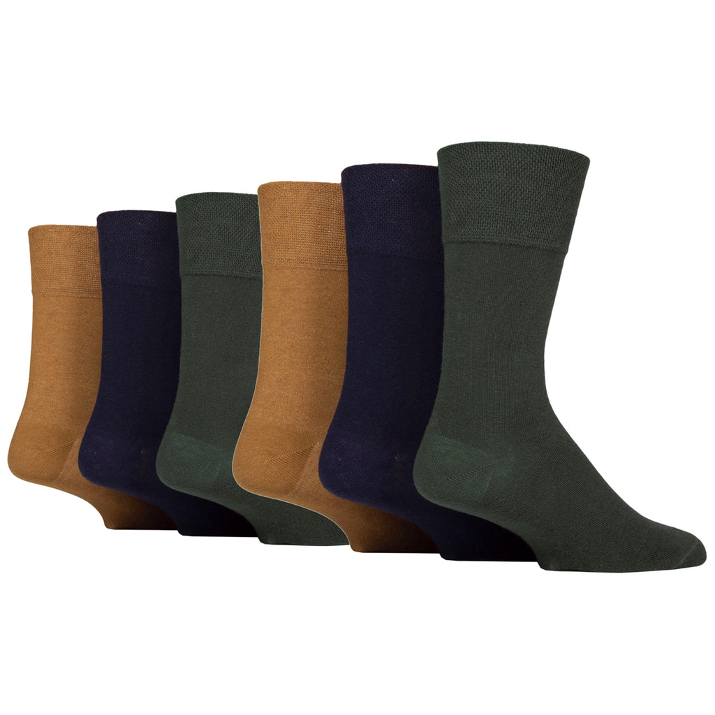 6 Pairs Men's IOMI FootNurse Gentle Grip Diabetic Socks - Ochre/Navy/Khaki