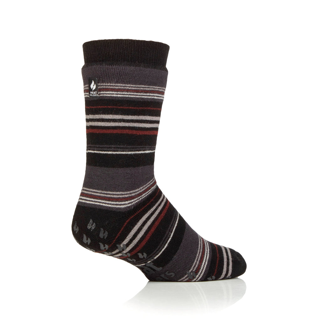 1 Pair Men's IOMI FootNurse Dual Layer Raynaud's Thermal Slipper Socks - Black Stripe