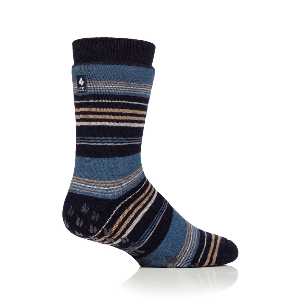1 Pair Men's IOMI FootNurse Dual Layer Raynaud's Thermal Slipper Socks - Navy Stripe