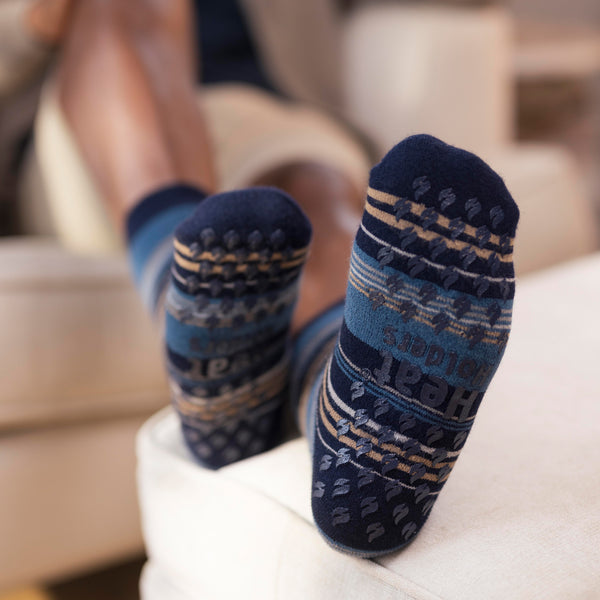 1 Pair Men's Raynaud's Thermal Slipper Socks - Navy Stripe