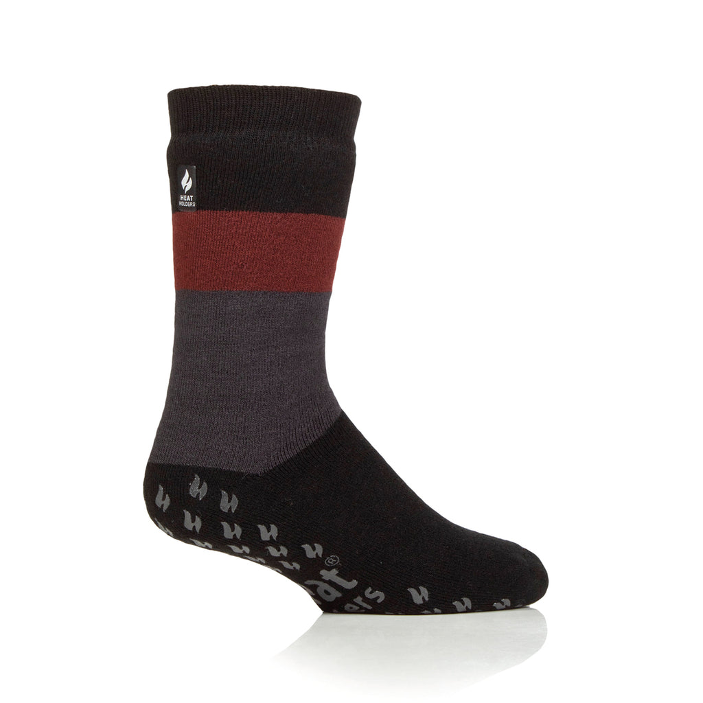 1 Pair Men's IOMI FootNurse Dual Layer Raynaud's Thermal Slipper Socks - Block Stripe Black