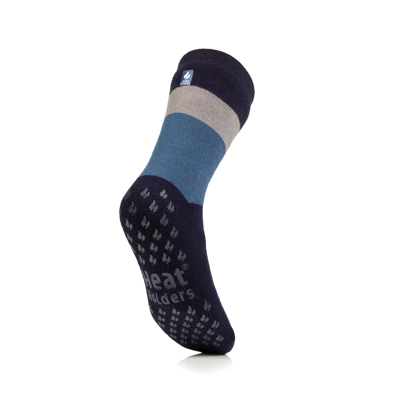 1 Pair Men's IOMI FootNurse Dual Layer Raynaud's Thermal Slipper Socks - Block Stripe Navy