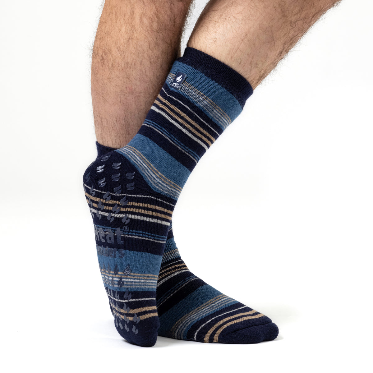 1 Pair Men's Raynaud's Thermal Slipper Socks - Navy Stripe