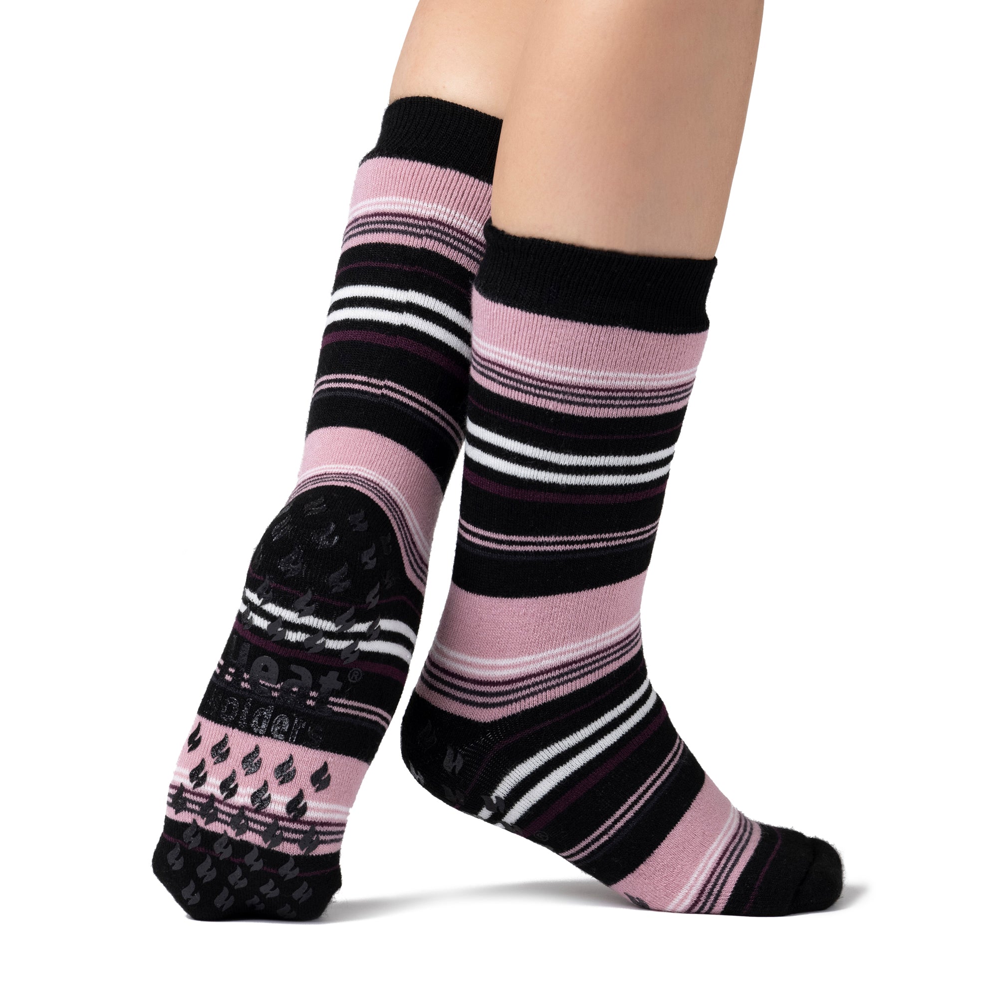 1 Pair Ladies Raynaud's Thermal Slipper Socks - Black Stripe – Gentle Grip