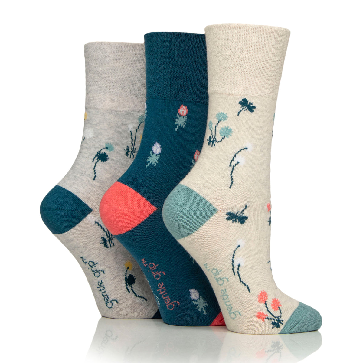 3 Paar Damen-RHS-Baumwollsocken – Blumenkontrast