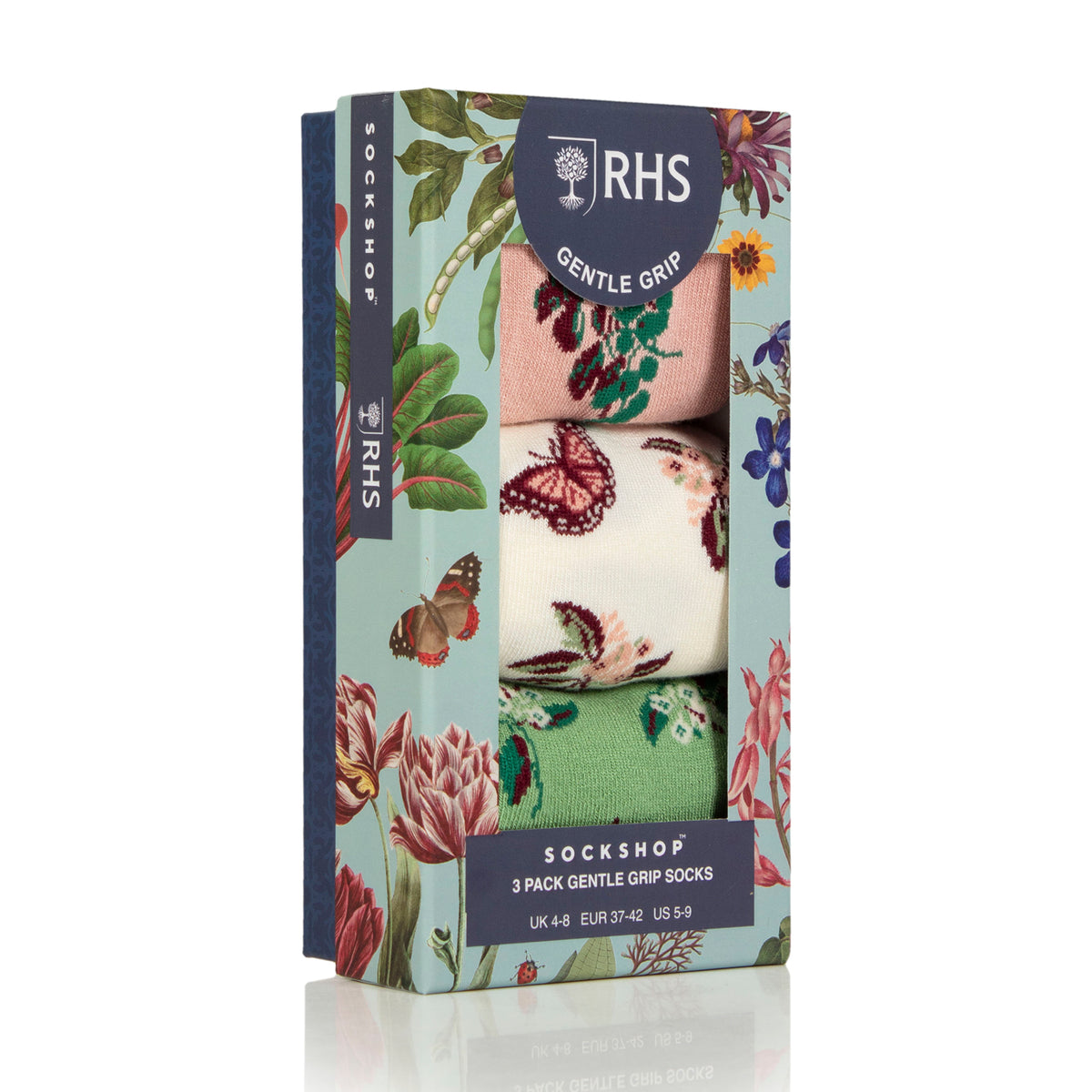 3 Paar Damen-RHS-Baumwollsocken – Blumenkontrast